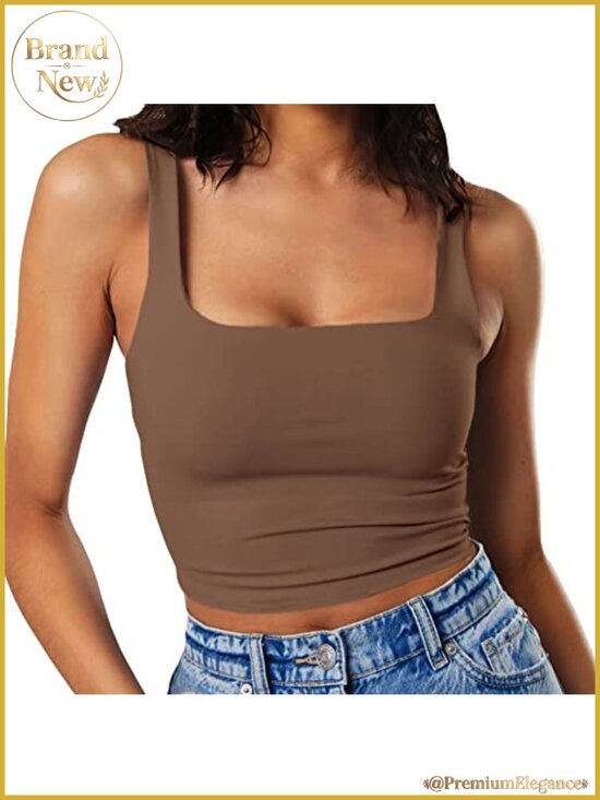 Tops - Sleeveless Strappy Square Neck Double Layer Crop Tank Top